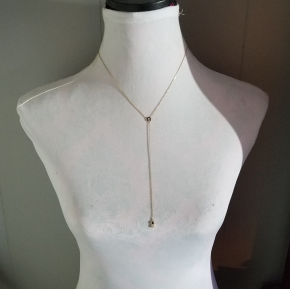 Evil eye hamsa hand Y necklace gold tone fine chain adjustable dainty - Picture 2 of 15